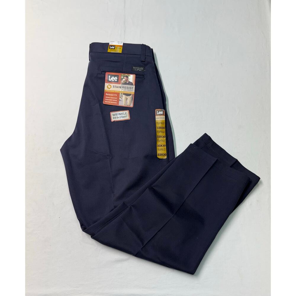 LEE stain resistant Pants flat front Relaxed chinos Fit Twill  Mens 33x30 NWT